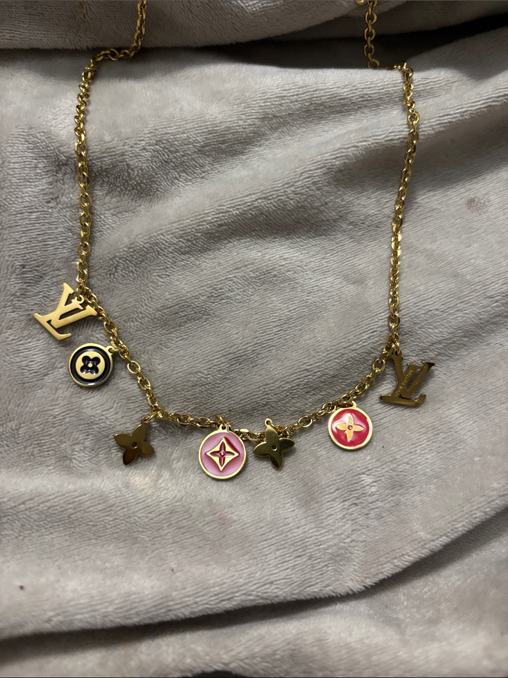 Gold-Tone LV Charm Necklace - Picture 3 of 4